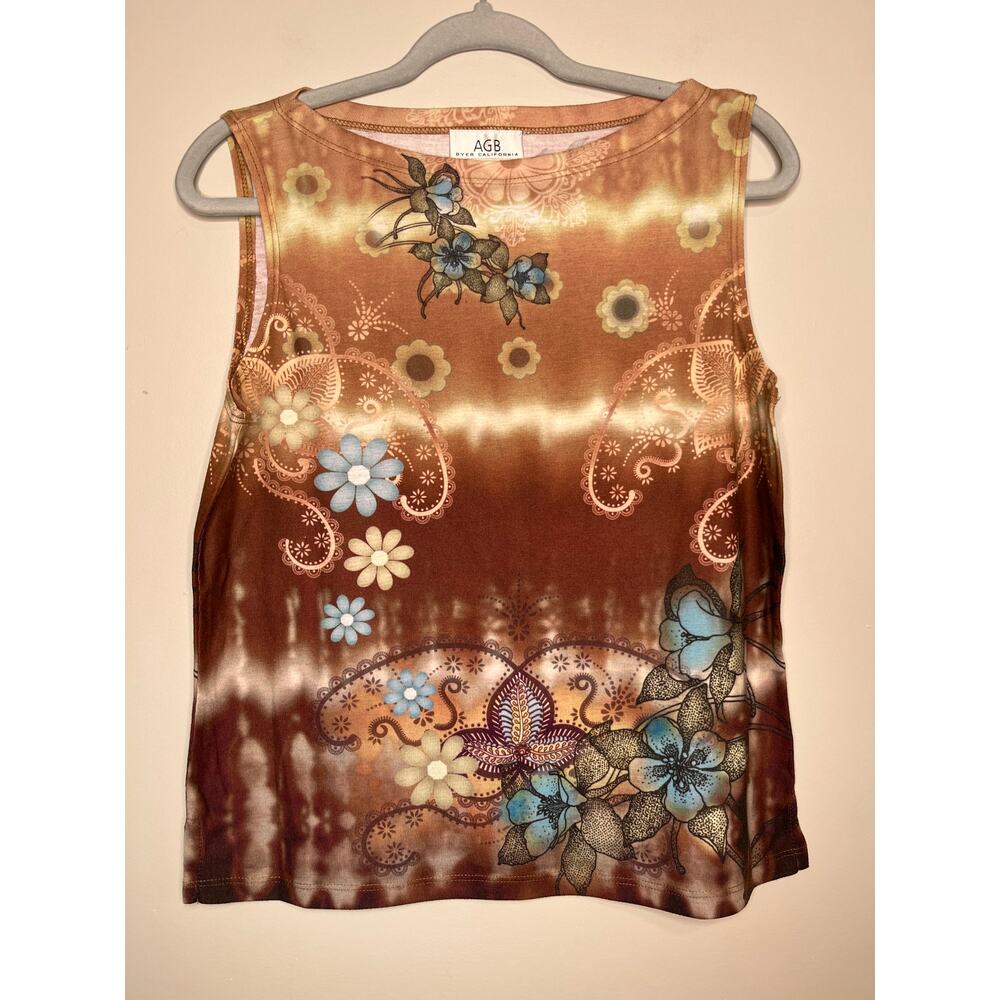 2000s Y2K AGB Byer California Blue Brown Paisley Hawaiian Floral Tank Top L